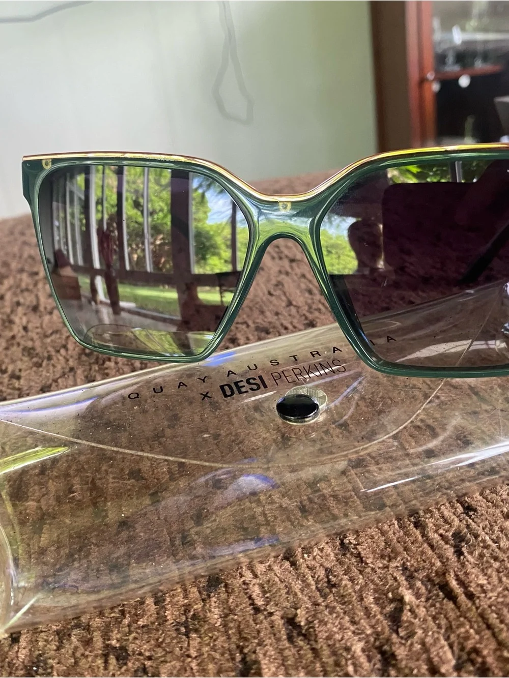 Quay Australia Green Frame Sunglasses with Dark Brown Lenses